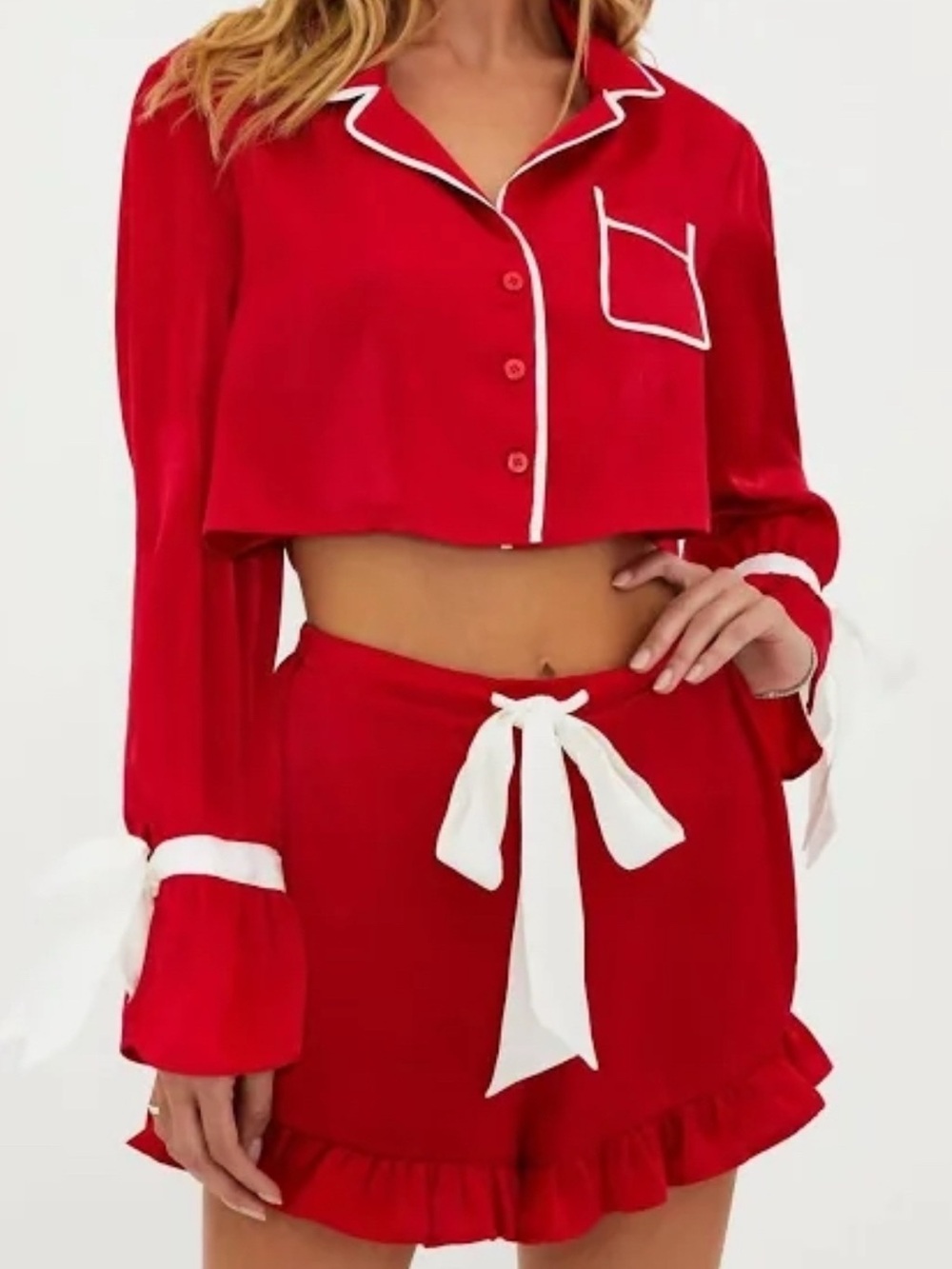 Beach Riot Red Two-Piece Pajama Set with White Trim - Size M